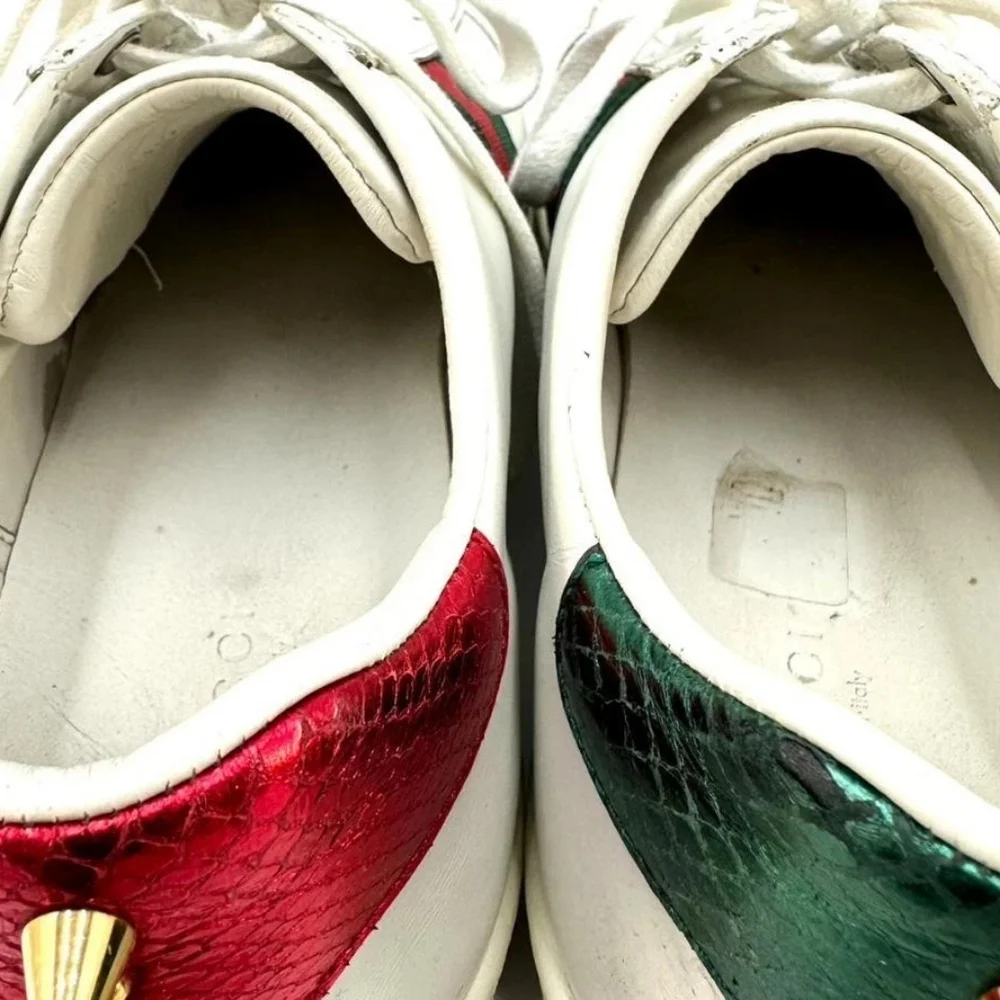 Gucci Sneakers Leather Ace Sherry Line Pearl Studs Size 36.5